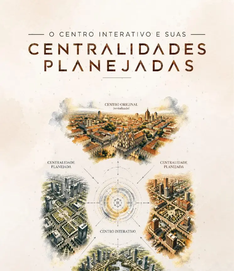 Ilustração: o Centro Interativo e suas centralidades planejadas ao redor do centro original