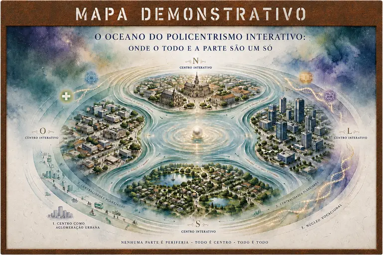 Mapa demonstrativo: o oceano do policentrismo interativo — onde o todo e a parte são um só